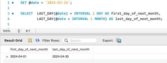 MySQL で当月・前月・翌月の月初・月末の日付を取得する方法 3