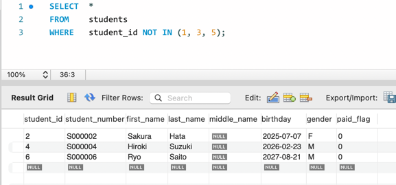 MySQL の IN / NOT IN 5