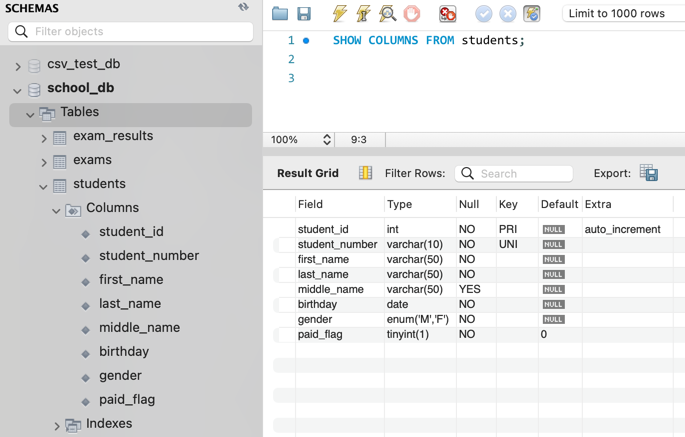 mysql 特定カラムの全レコード一覧表示