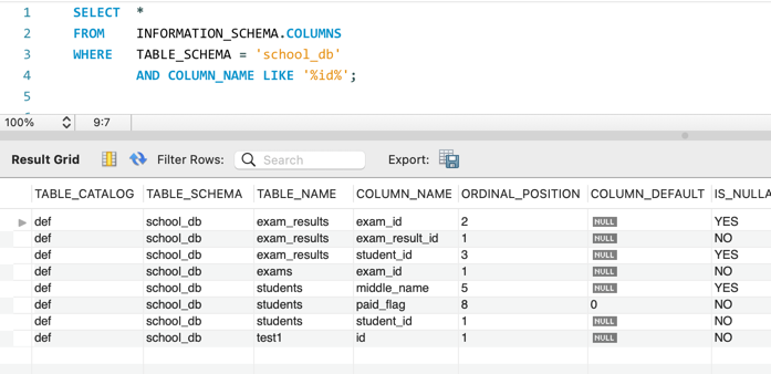 MySQL のカラムの一覧を取得する 7