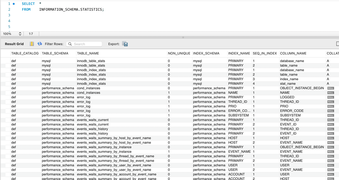 MySQL のインデックスの一覧を取得する 1
