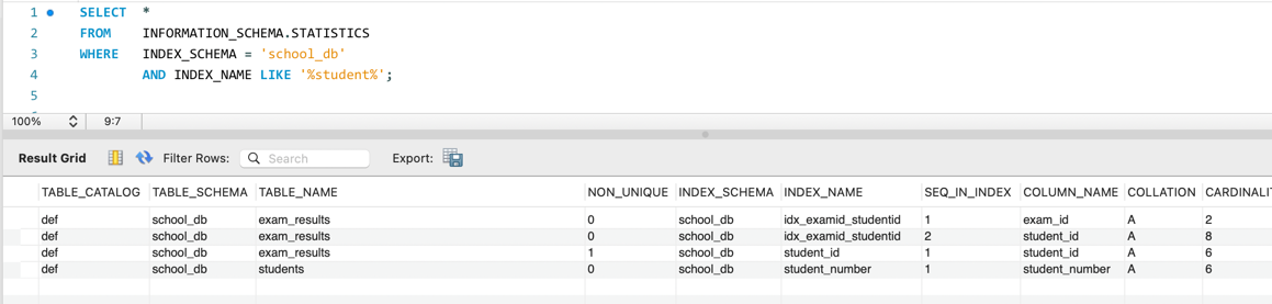 MySQL のインデックスの一覧を取得する 2
