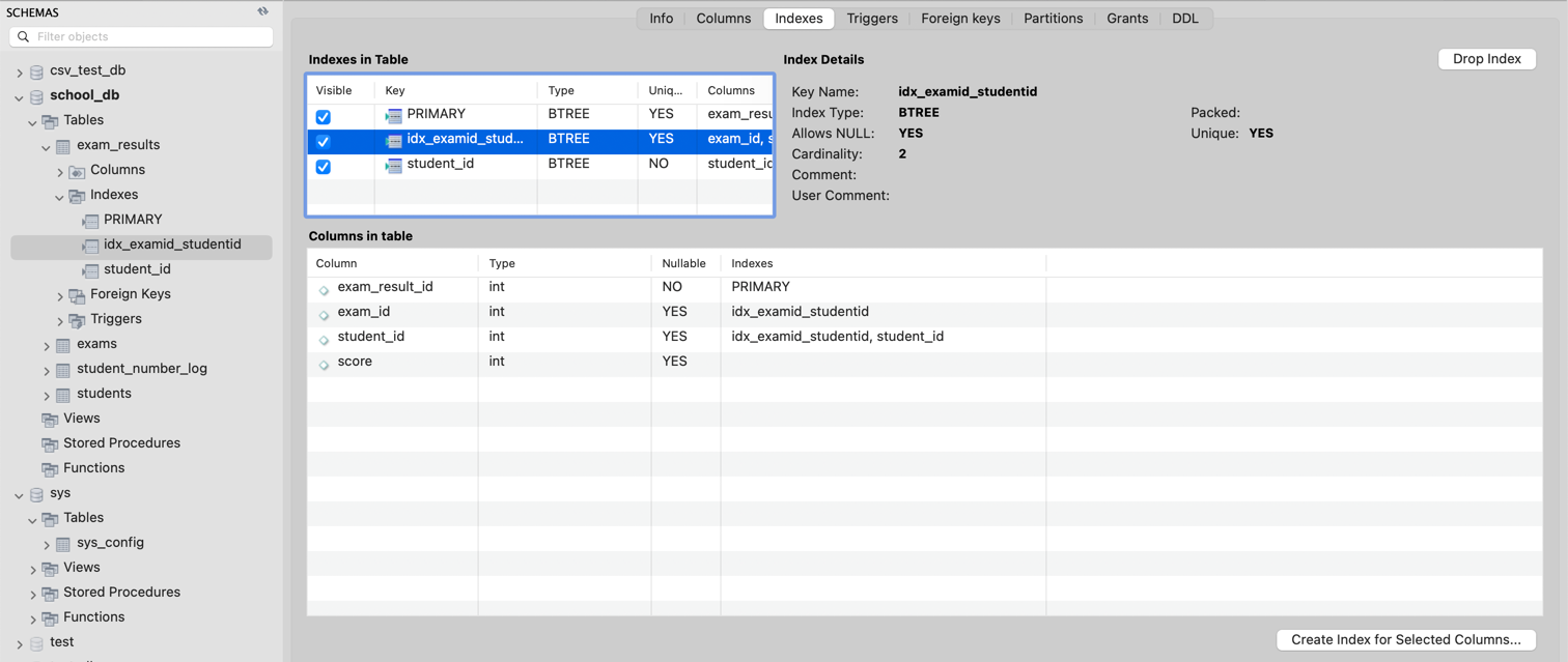 MySQL のインデックスの一覧を取得する 6