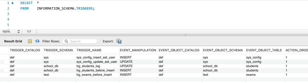 MySQL のトリガーの一覧を取得する 5