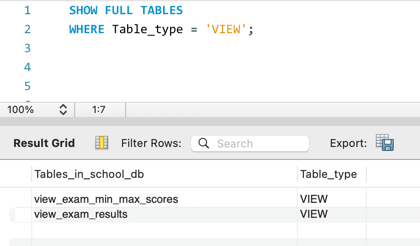 MySQL のビューの一覧を取得する 1