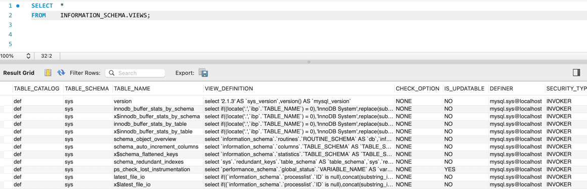 MySQL のビューの一覧を取得する 5